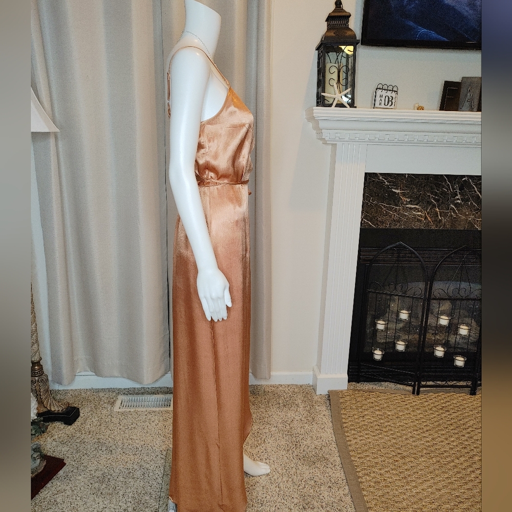 Wayf Teagan Satin Maxi Rose Gold Wrap Dress, Rose Gold L - Picture 5 of 14